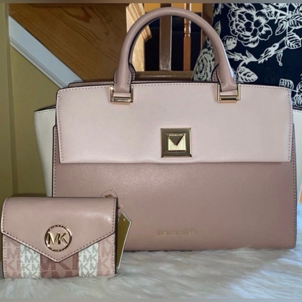 Michael Kors SYLVIA Satchel/CARMEN Trifold Wallet 2pc Set